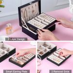 Voova Jewelry Box Organizer for Women Girls, 2 Layer Large Men Jewelry Storage Case, PU Leather Display Jewellery Holder with Removable Tray for Necklace Earrings Rings Bracelets, Vintage Gift,Grey - Image 3